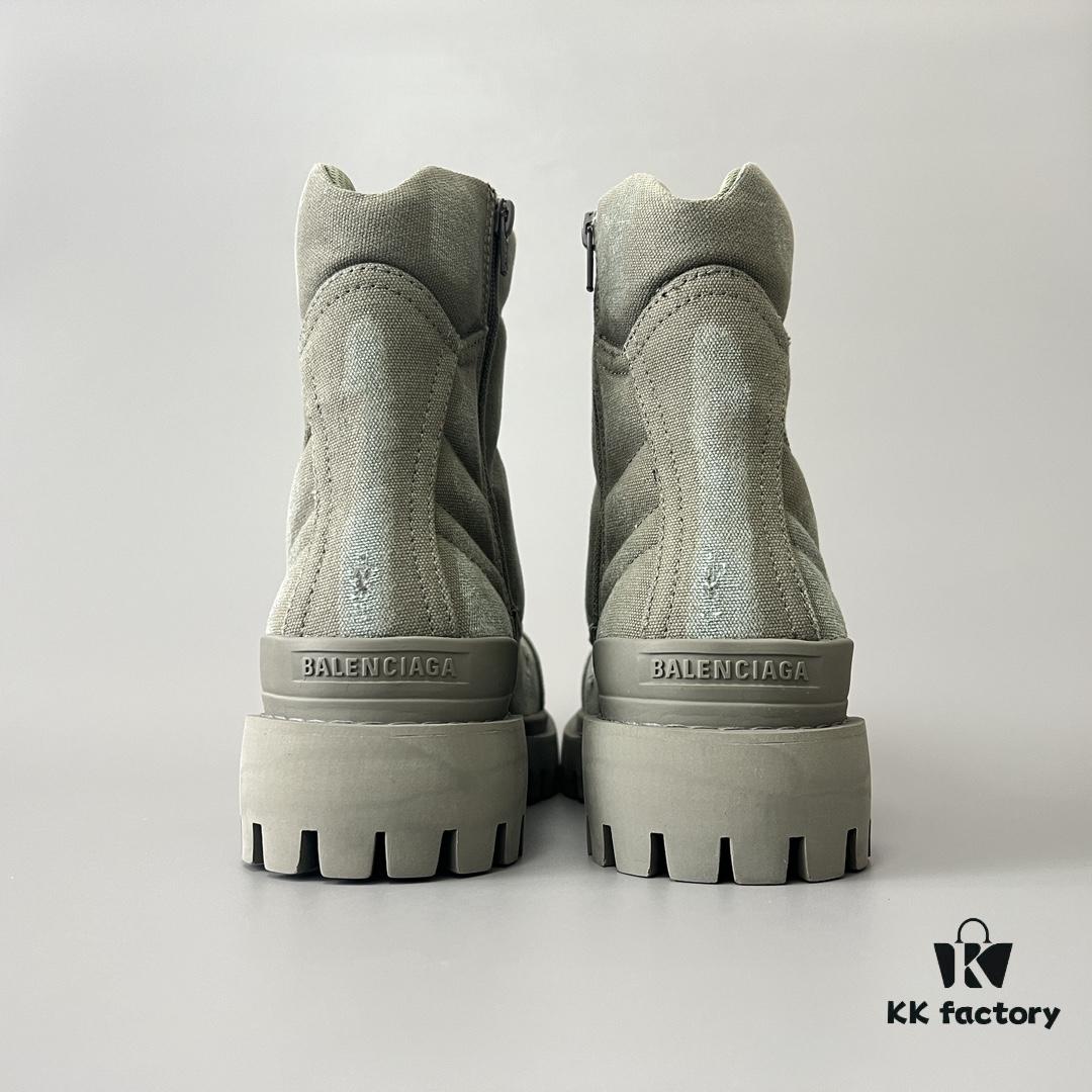 6930e8cc6e68136f4d9b2eee Balenciaga Strike 20mm Distressed Cotton Canvas Lace-Up Gray-Green Ankle Boots
