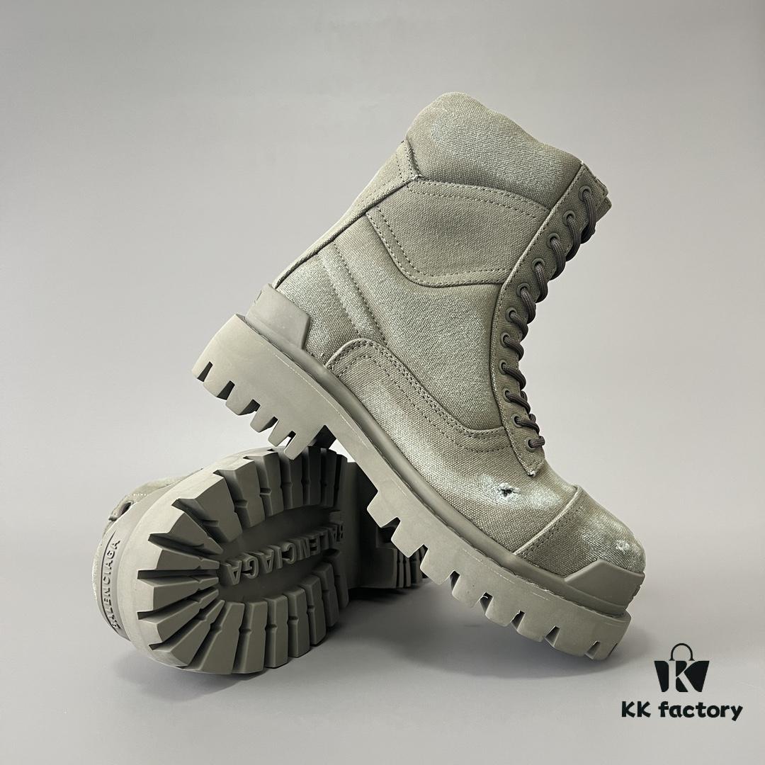 6930e8cd6e68136f4d9b2eef Balenciaga Strike 20mm Distressed Cotton Canvas Lace-Up Gray-Green Ankle Boots