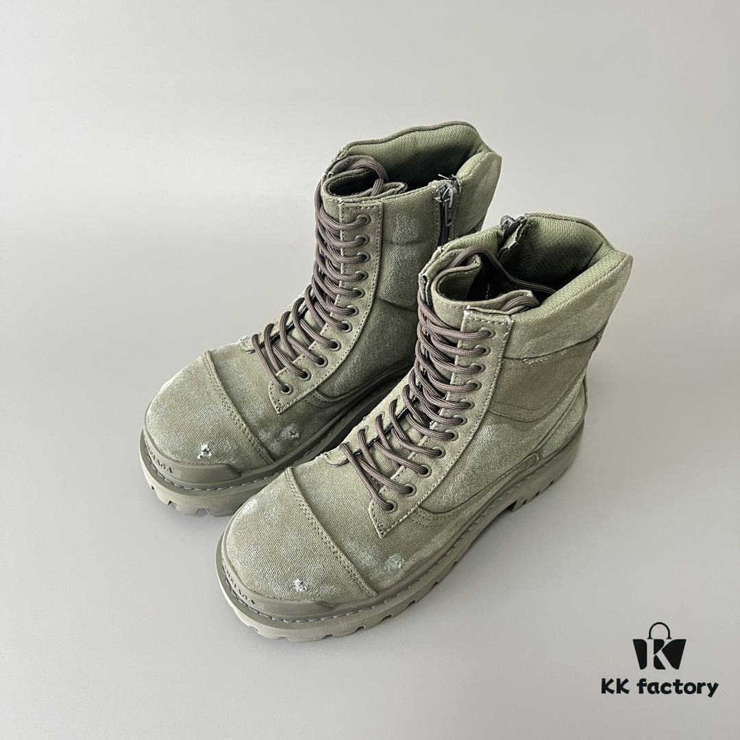 6930e8ce6e68136f4d9b2ef1 Balenciaga Strike 20mm Distressed Cotton Canvas Lace-Up Gray-Green Ankle Boots