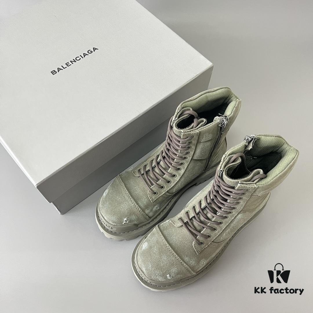 6930e8ce6e68136f4d9b2ef2 Balenciaga Strike 20mm Distressed Cotton Canvas Lace-Up Gray-Green Ankle Boots