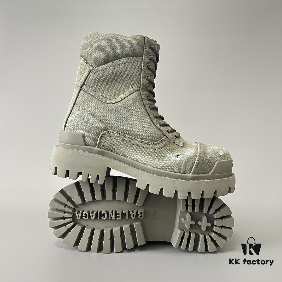 6930e8ce6e68136f4d9b2ef3 Balenciaga Strike 20mm Distressed Cotton Canvas Lace-Up Gray-Green Ankle Boots