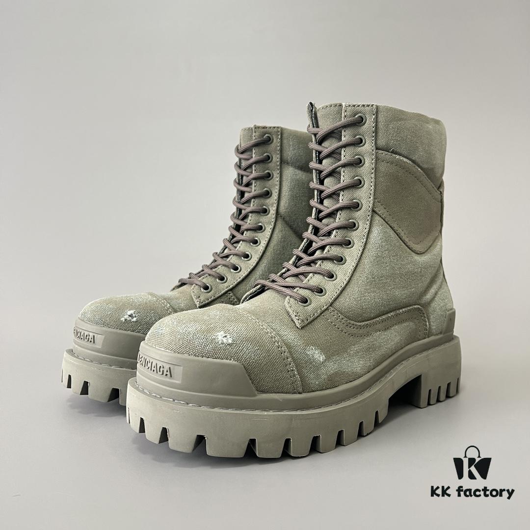 6930e8e06e68136f4d9b2f0d Balenciaga Strike 20mm Distressed Cotton Canvas Lace-Up Gray-Green Ankle Boots