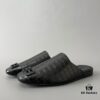 6930e8f16e68136f4d9b2f2a Balenciaga Crocodile-Textured Leather Flat Slip-On Fashion Sandals in Black