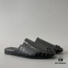 6930e8f36e68136f4d9b2f2c Balenciaga Crocodile-Textured Leather Flat Slip-On Fashion Sandals in Black