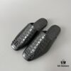 6930e8f66e68136f4d9b2f2f Balenciaga Crocodile-Textured Leather Flat Slip-On Fashion Sandals in Black