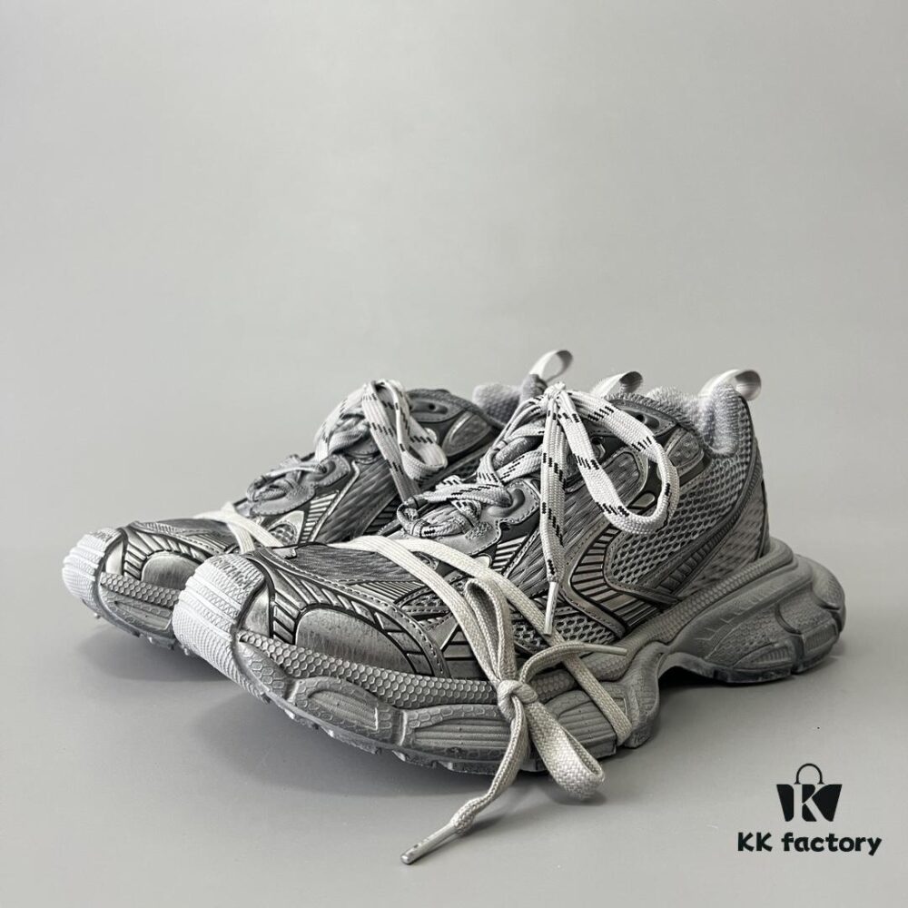 Balenciaga 3XL Mesh Lace-Up Distressed Low-Top Dad Sneakers in Gray
