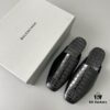 6930e90f6e68136f4d9b2f50 Balenciaga Crocodile-Textured Leather Flat Slip-On Fashion Sandals in Black