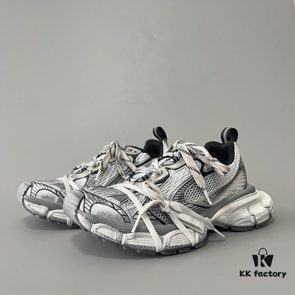 Balenciaga 3XL Mesh Lace-up Distressed Low-top Dad Sneakers in Silver Grey