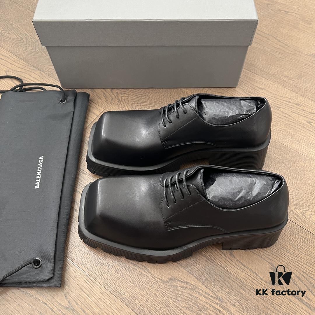 6930e9716e68136f4d9b2fde Balenciaga Trooper 4-Eyelet Lace-Up Platform Square-Toe Derby Shoes