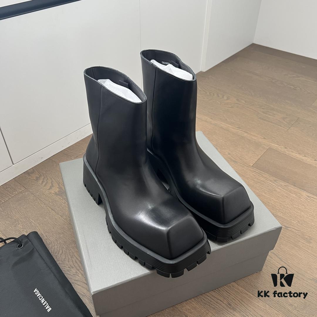 Balenciaga Trooper Chunky Square-Toe Ankle Boots