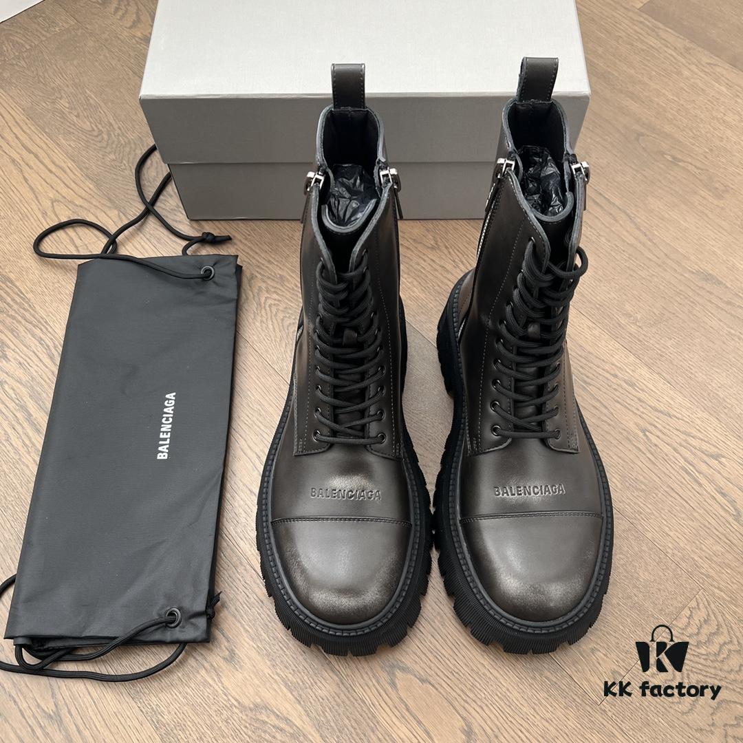 6930e9a76e68136f4d9b3024 Balenciaga Tractor Leather Lace-Up Short Boots with Thick Sole and Distressed Detail