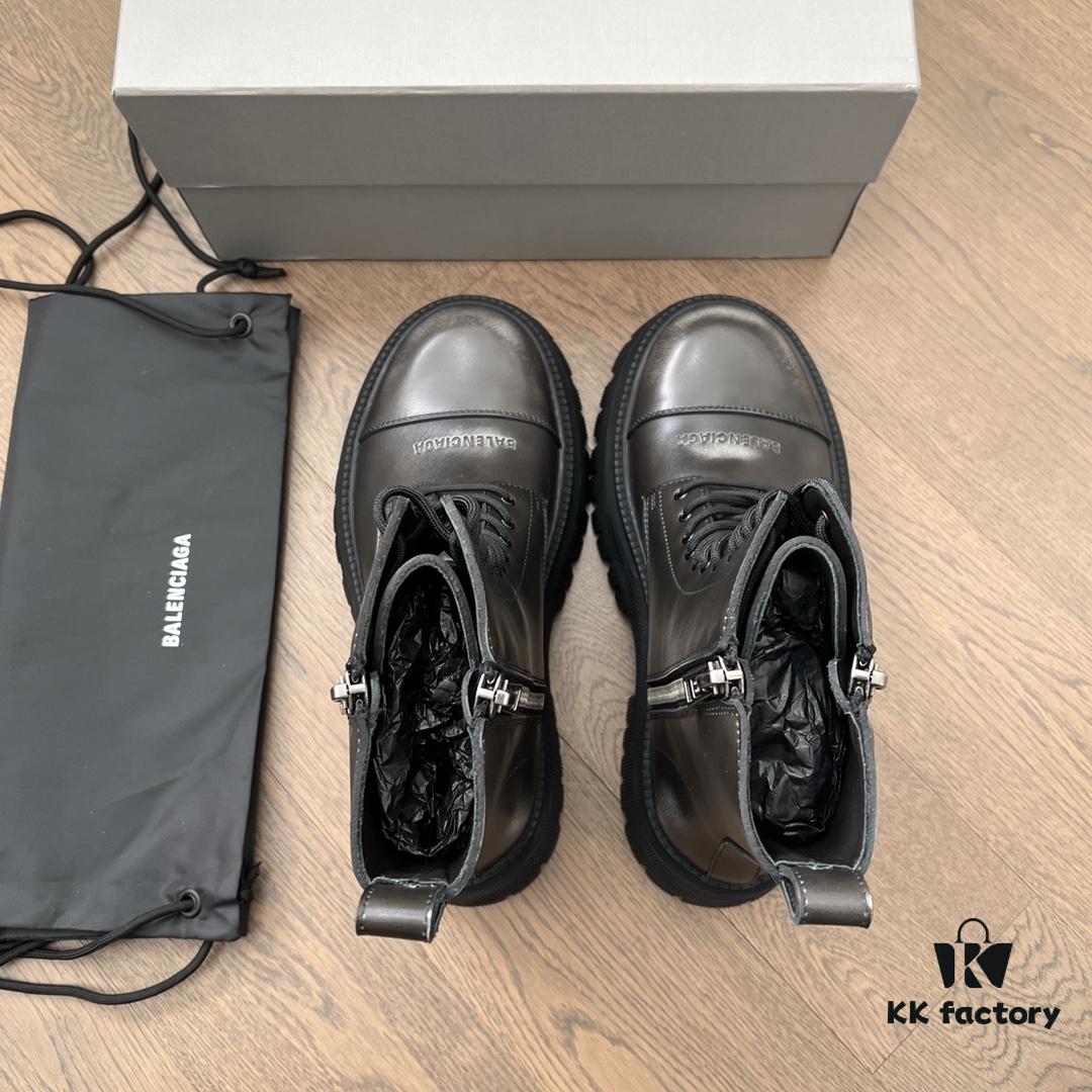 6930e9a86e68136f4d9b3025 Balenciaga Tractor Leather Lace-Up Short Boots with Thick Sole and Distressed Detail