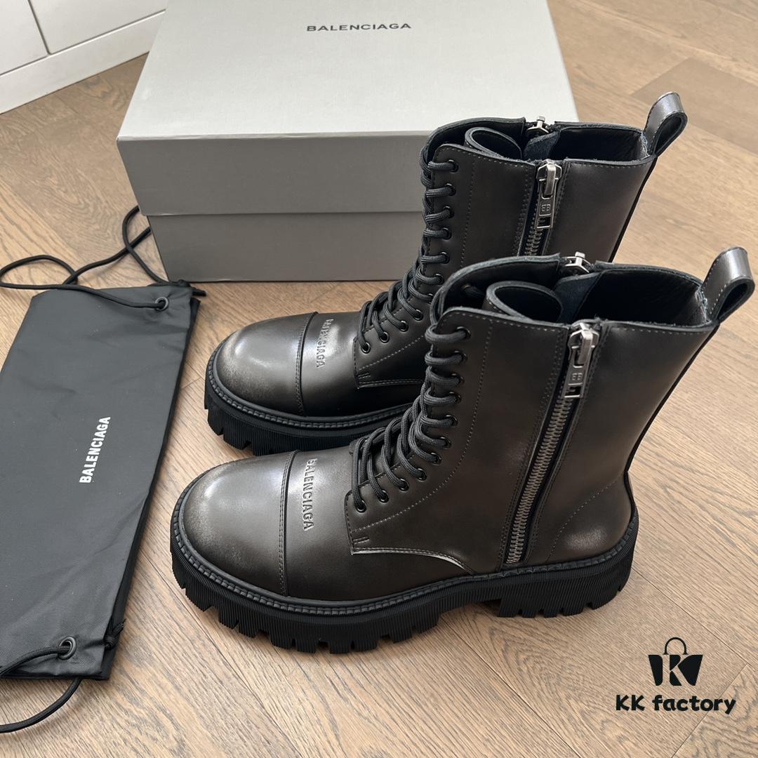 6930e9a86e68136f4d9b3026 Balenciaga Tractor Leather Lace-Up Short Boots with Thick Sole and Distressed Detail