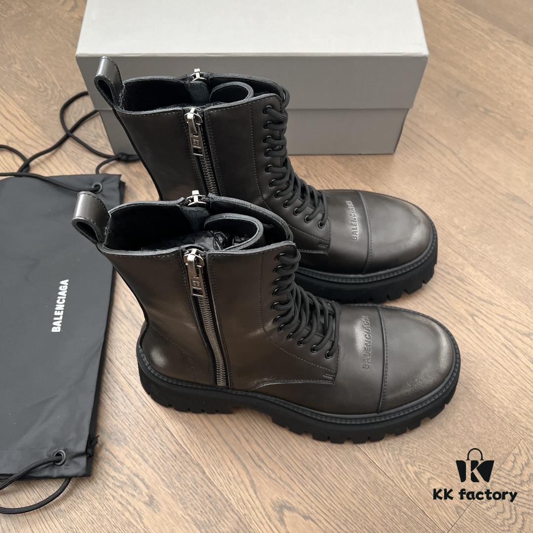 6930e9a96e68136f4d9b3027 Balenciaga Tractor Leather Lace-Up Short Boots with Thick Sole and Distressed Detail