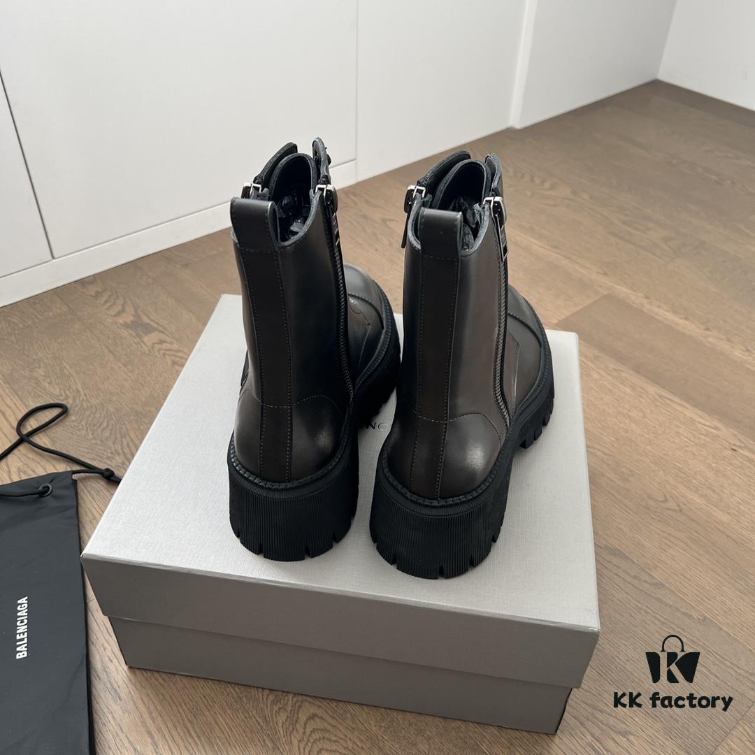 6930e9aa6e68136f4d9b3028 Balenciaga Tractor Leather Lace-Up Short Boots with Thick Sole and Distressed Detail
