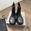 6930e9aa6e68136f4d9b3029 Balenciaga Tractor Leather Lace-Up Short Boots with Thick Sole and Distressed Detail