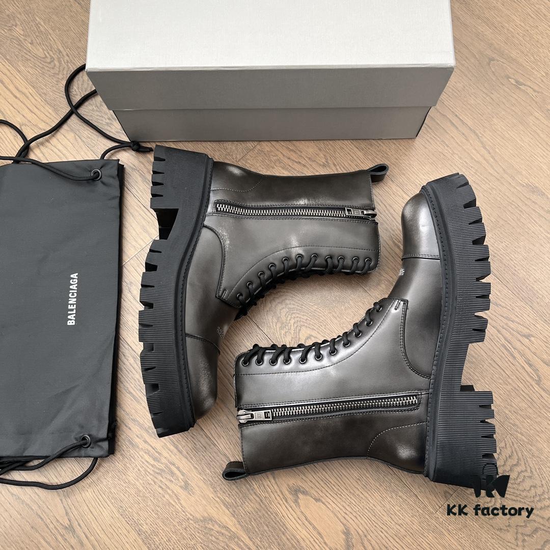 6930e9ab6e68136f4d9b302a Balenciaga Tractor Leather Lace-Up Short Boots with Thick Sole and Distressed Detail
