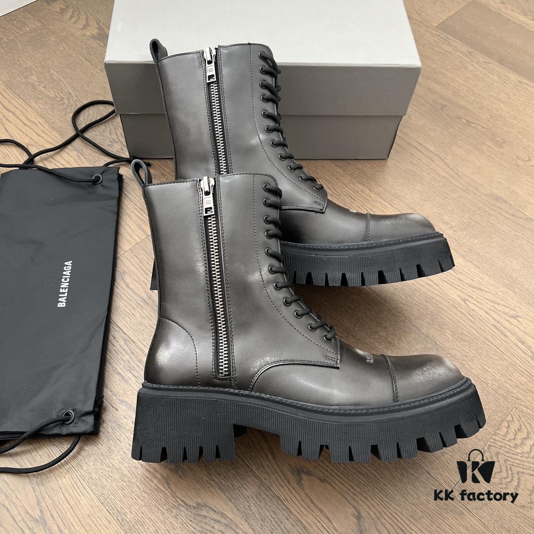 6930e9ab6e68136f4d9b302b Balenciaga Tractor Leather Lace-Up Short Boots with Thick Sole and Distressed Detail