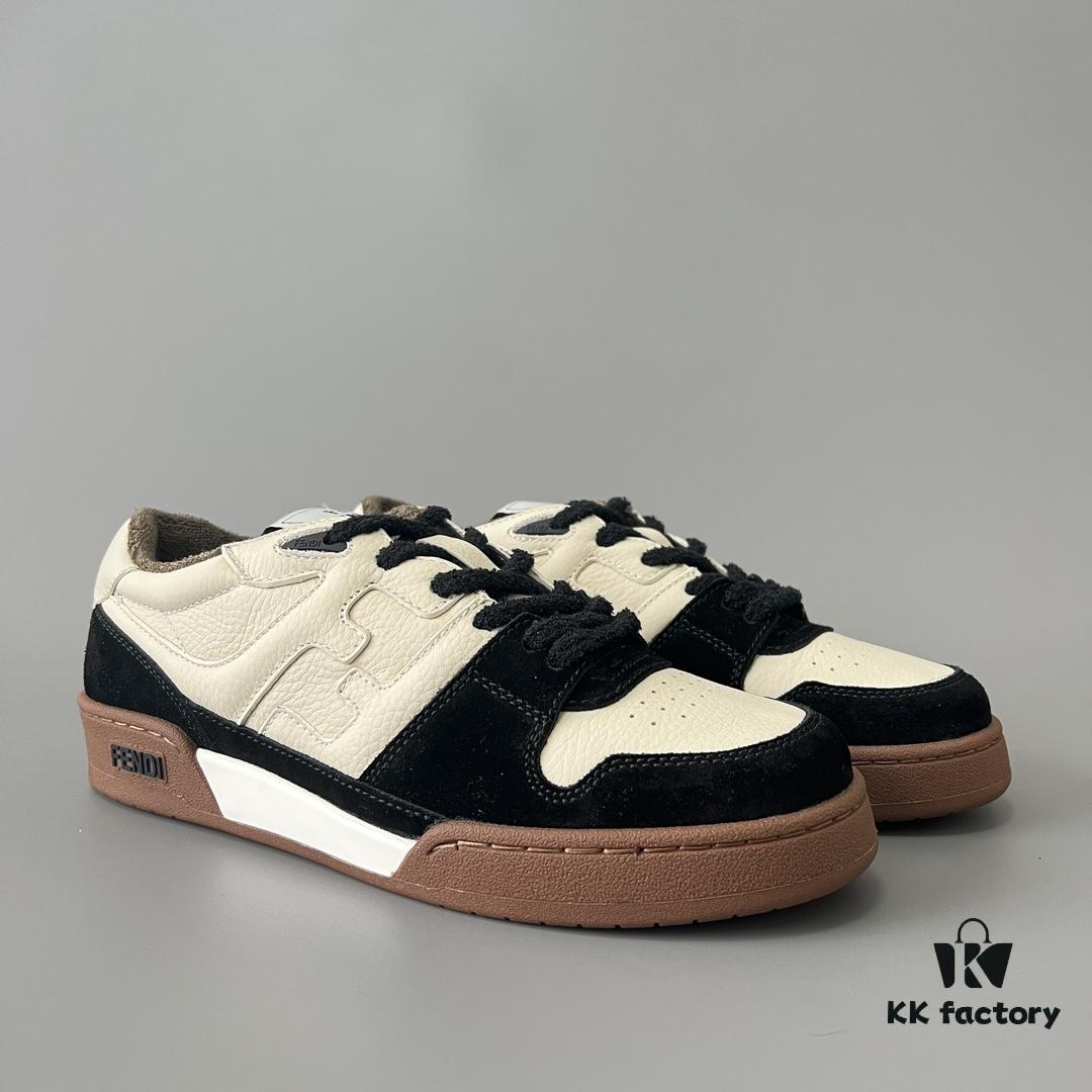 6930eada6e68136f4d9b317c FENDI Match Unisex Retro Patchwork Leather Sneakers in Black and White