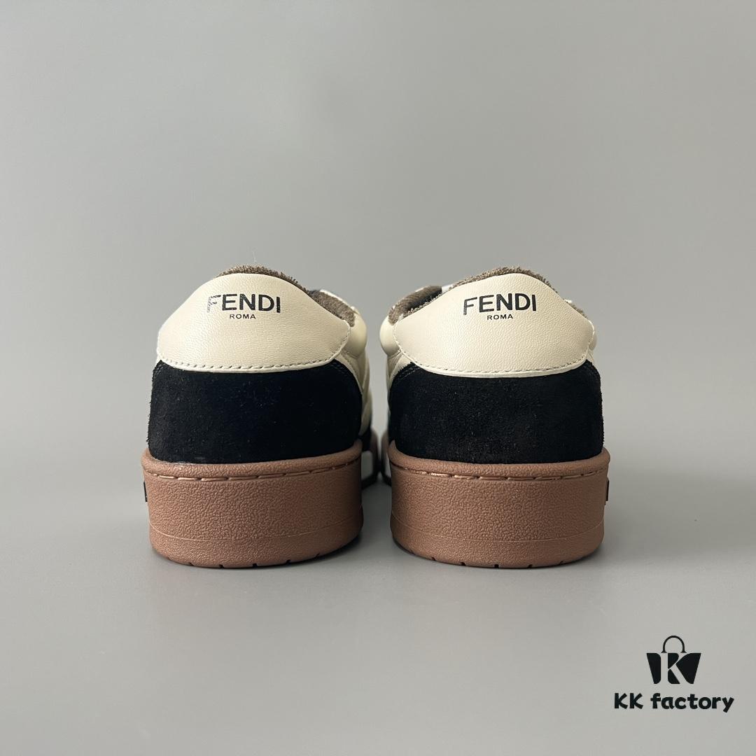 6930eadb6e68136f4d9b317e FENDI Match Unisex Retro Patchwork Leather Sneakers in Black and White