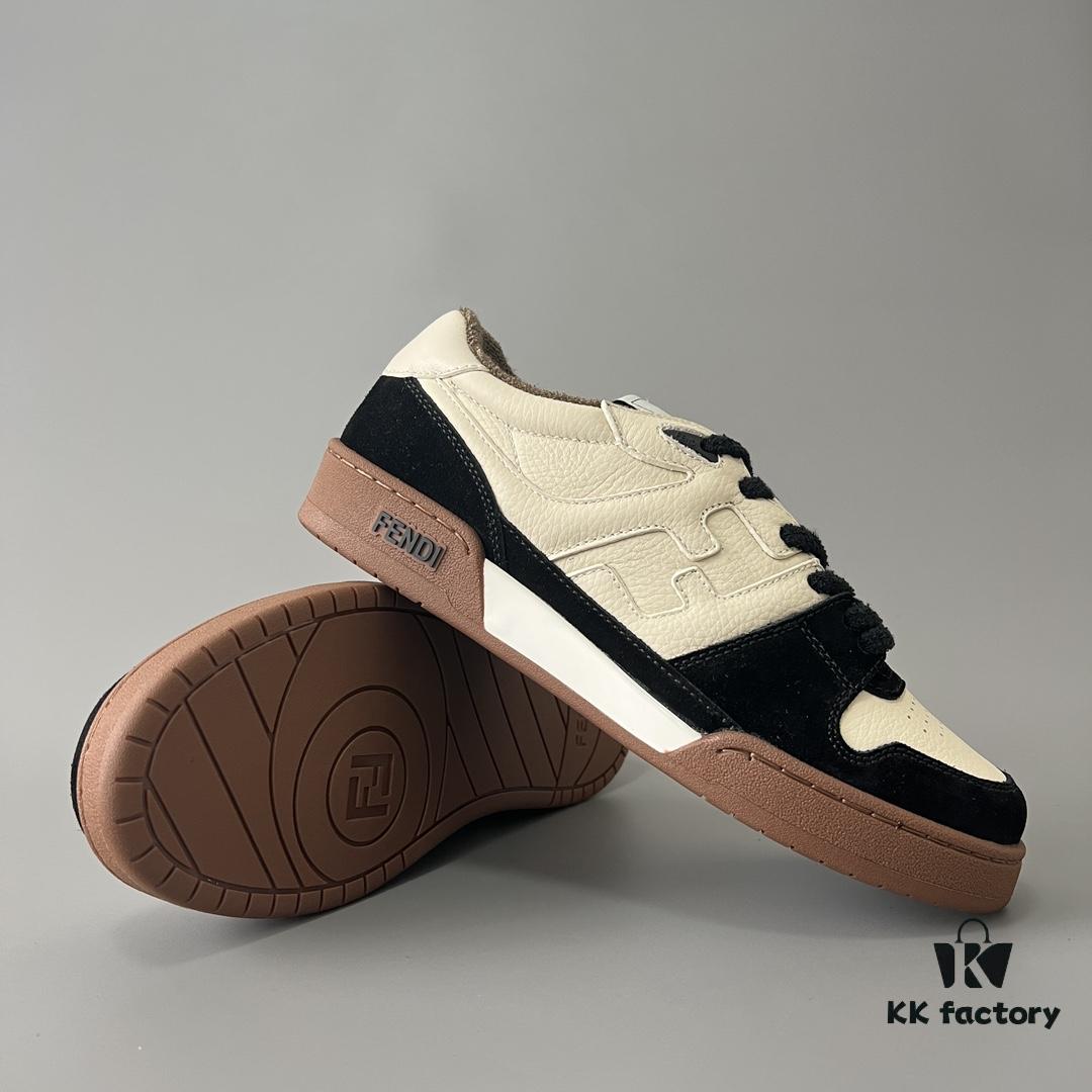 6930eadd6e68136f4d9b3182 FENDI Match Unisex Retro Patchwork Leather Sneakers in Black and White