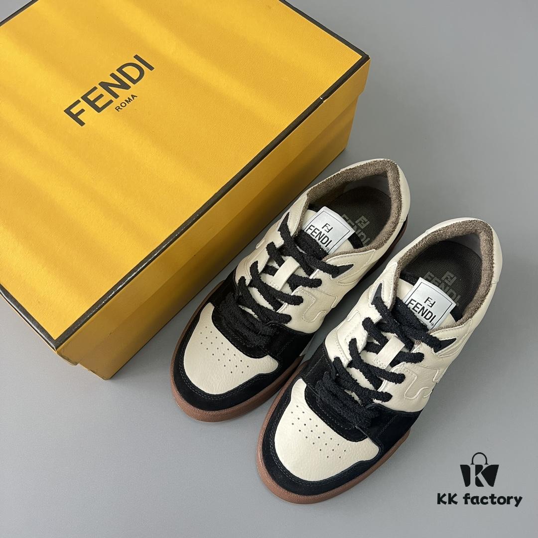 6930eade6e68136f4d9b3184 FENDI Match Unisex Retro Patchwork Leather Sneakers in Black and White