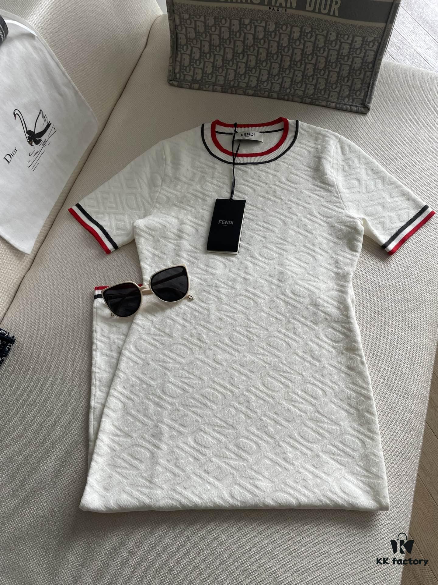 6930eb096e68136f4d9b31c0 FEND* Fashion Knit Short-Sleeve Dress with All-Over Logo