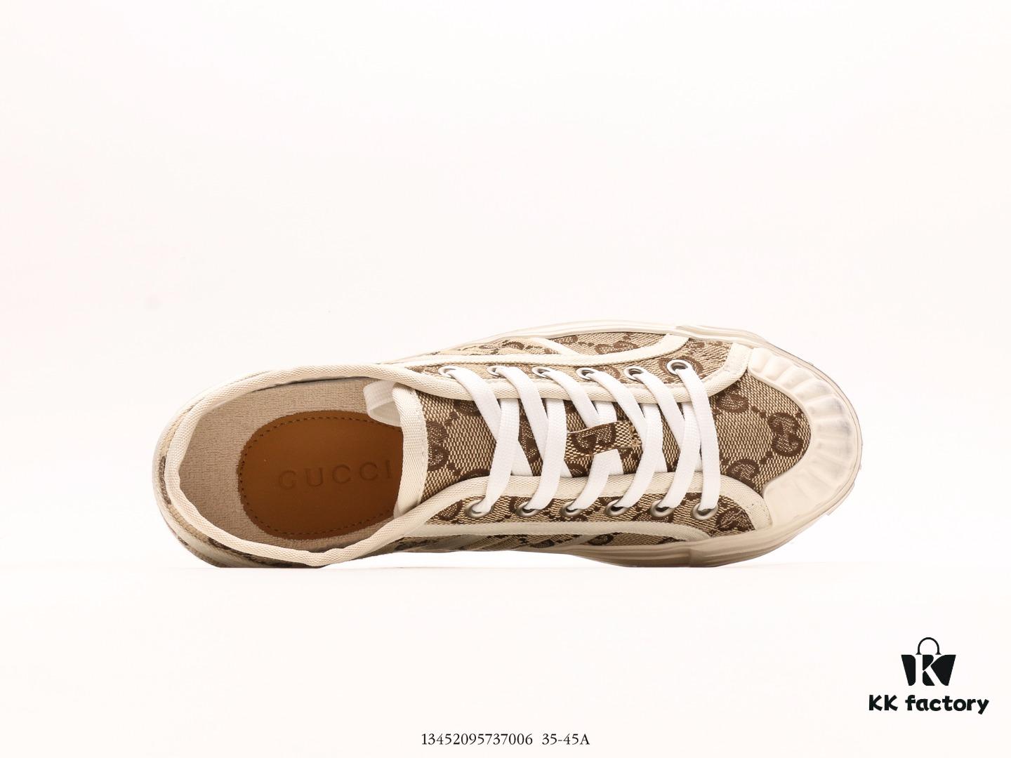 6930eb6f6e68136f4d9b324d Gucci Tennis 1977 Canvas Sneakers, Classic Vintage-Style GG Supreme Canvas Men's Shoes with Red and Green Web Stripe and Natural Rubber Sole