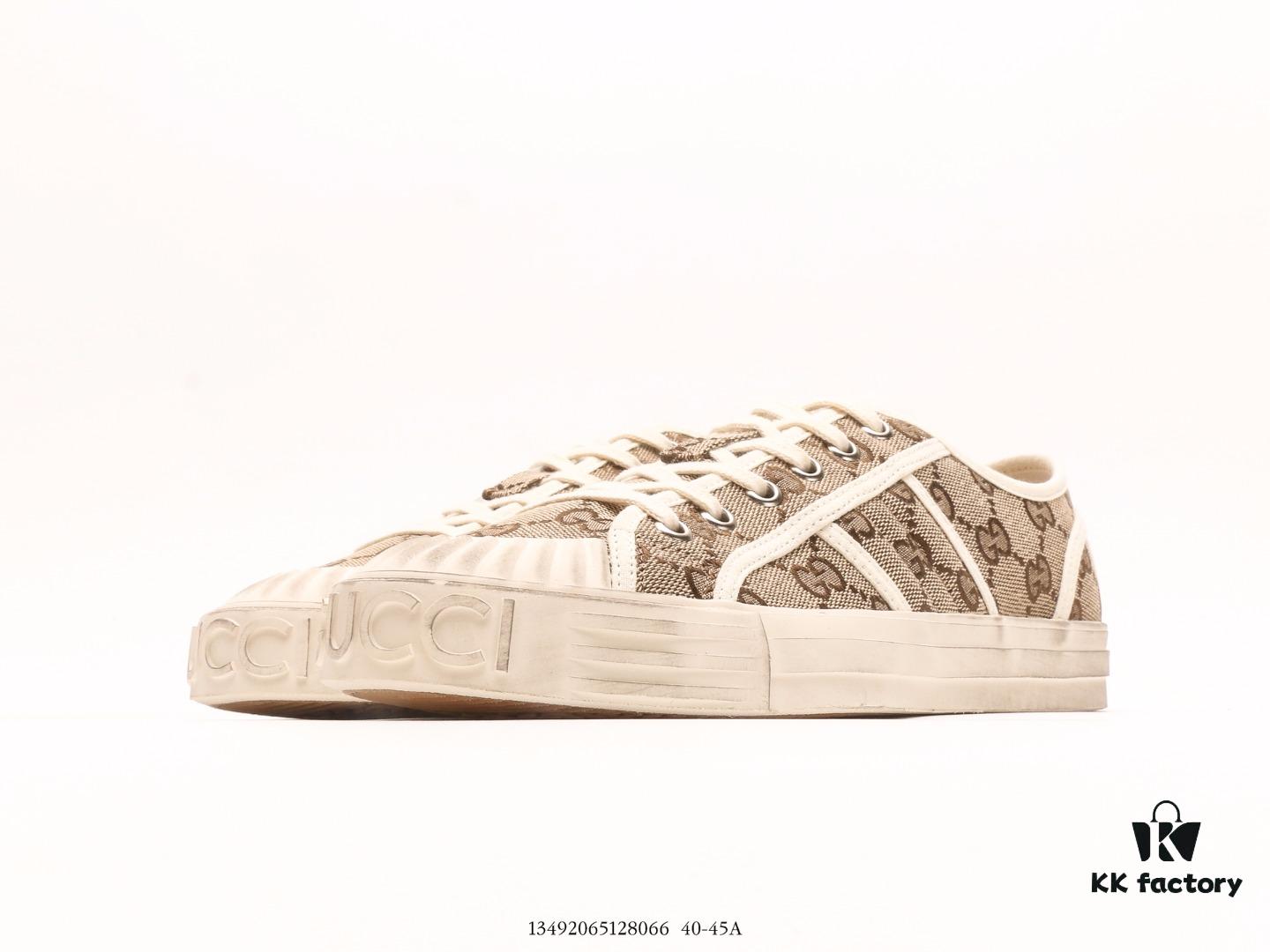 6930eb7f6e68136f4d9b3265 Gucci Tennis 1977 Vintage Canvas Sneakers, Iconic GG Supreme Pattern, Red and Green Web Stripe, Natural Rubber Sole, Classic Unisex Design