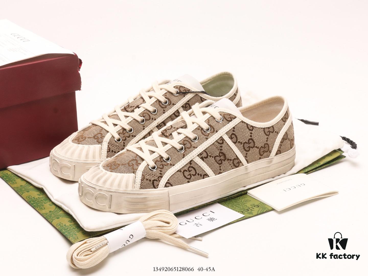 6930eb816e68136f4d9b326b Gucci Tennis 1977 Vintage Canvas Sneakers, Iconic GG Supreme Pattern, Red and Green Web Stripe, Natural Rubber Sole, Classic Unisex Design