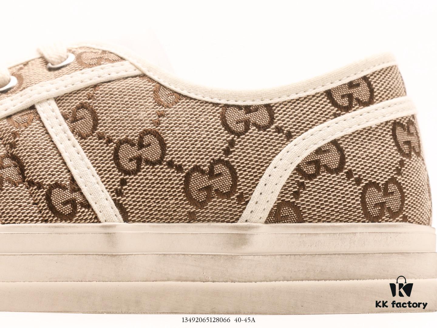6930eb856e68136f4d9b326e Gucci Tennis 1977 Vintage Canvas Sneakers, Iconic GG Supreme Pattern, Red and Green Web Stripe, Natural Rubber Sole, Classic Unisex Design