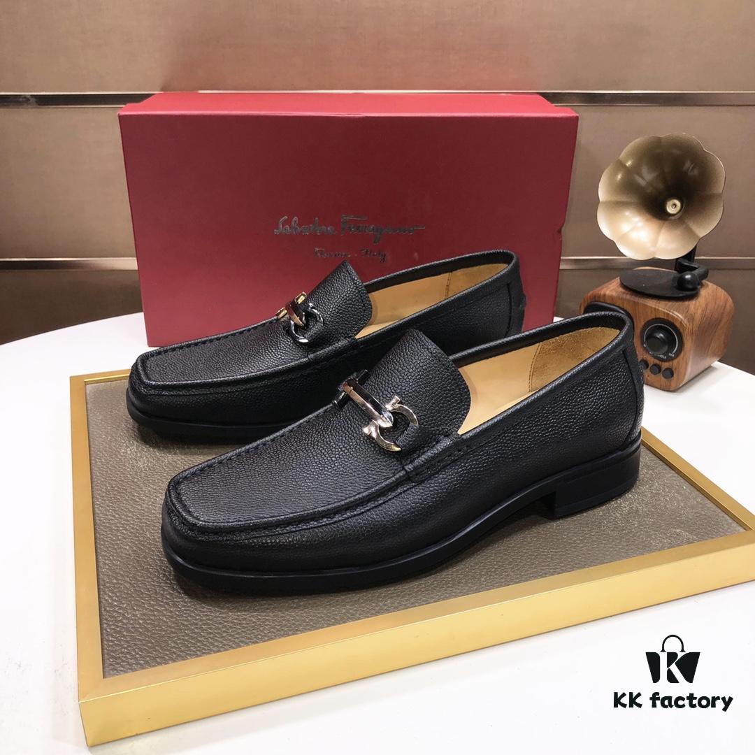 6930ebaa6e68136f4d9b32a6 Ferragamo Latest Design Original Imported Top-Grade Calfskin Leather Shoes with Water-Dyed Leather Lining and Authentic Luxury Metal Buckle