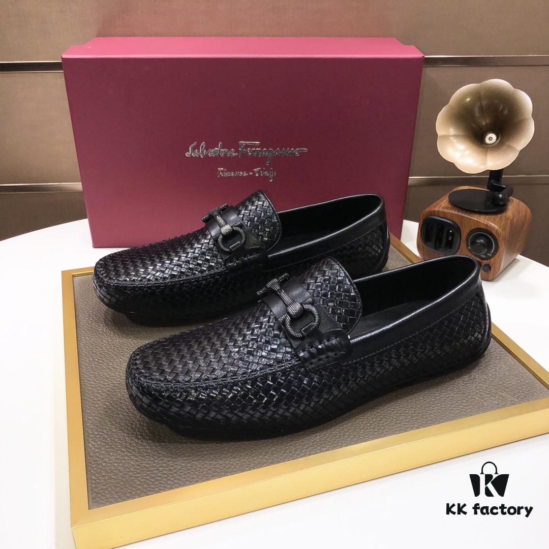 6930ebd86e68136f4d9b32ef Ferragamo Latest Collection Original Imported Top-Grade Calfskin Leather Loafers with Signature Metal Detail