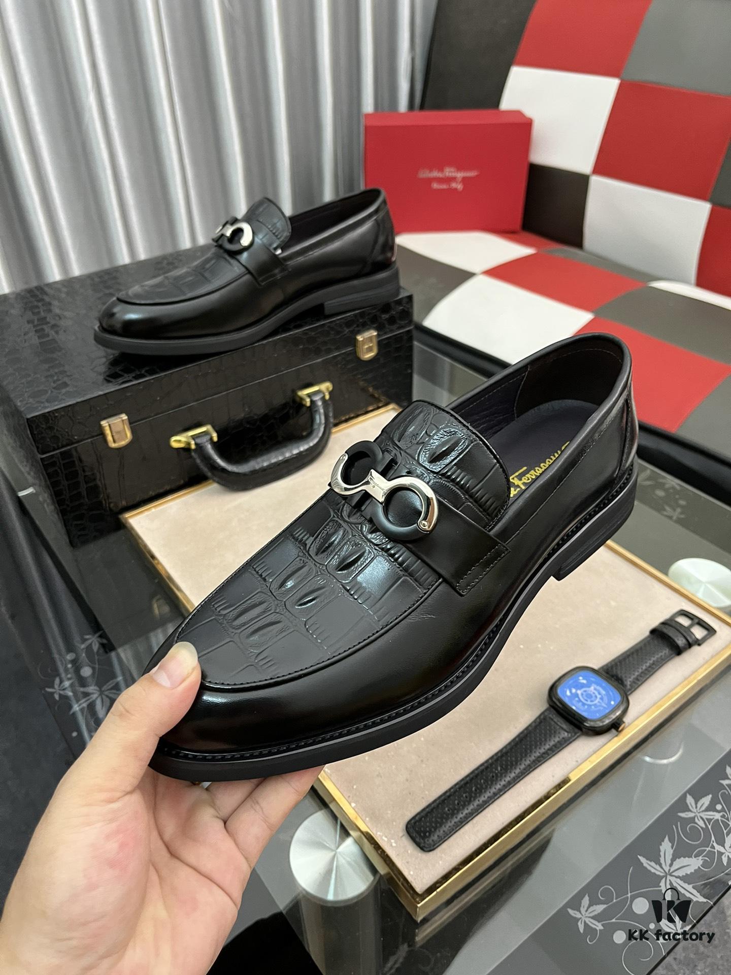 6930ebeb6e68136f4d9b330f 【Ferragamo】 Hong Kong Original Quality Loafers, Premium Italian Glossy Leather Men's Slip-on Casual Shoes, Top-Grade Lamb Lining, Non-slip Durable Rubber Sole