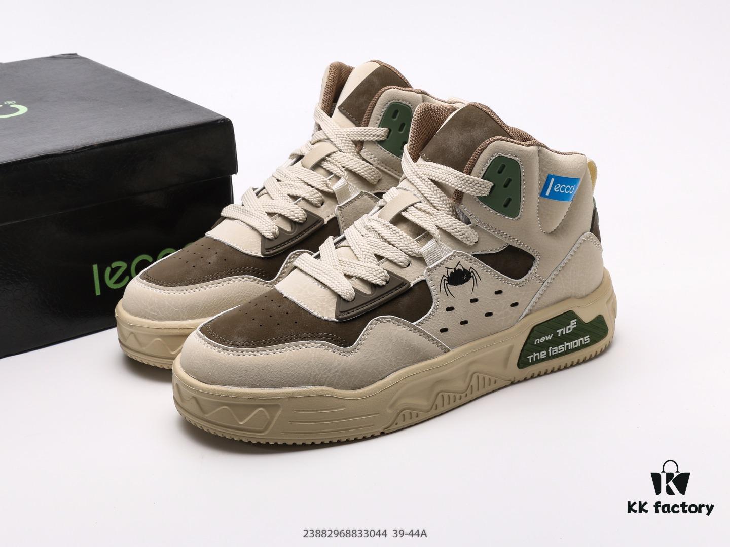 ECCO Men's Genuine Leather Casual Shoes 2024 New Fashion Hybrid Outdoor Sneakers Mid-to-High Top White Shoes Stylish Urban Look