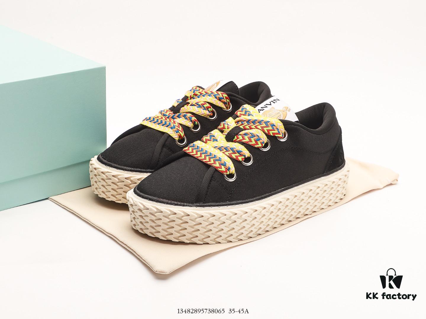 6930ee0d6e68136f4d9b364c Lanvin Cotton Canvas Curbies Low-Top Sneakers, Street Attendant Collection, Retro Style Casual Sports Shoes with Wide Laces