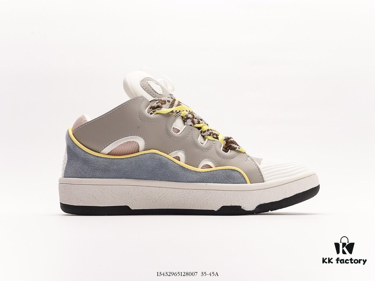 6930ee156e68136f4d9b365b Lanvin Leather Curb Sneakers Bread Shoes Inspired by 90s Athletic Footwear, Made from Calfskin, Suede, and Mesh Fabric, Original Mold Hardware Buckle, Authentic Dual-Color TPU Outsole
