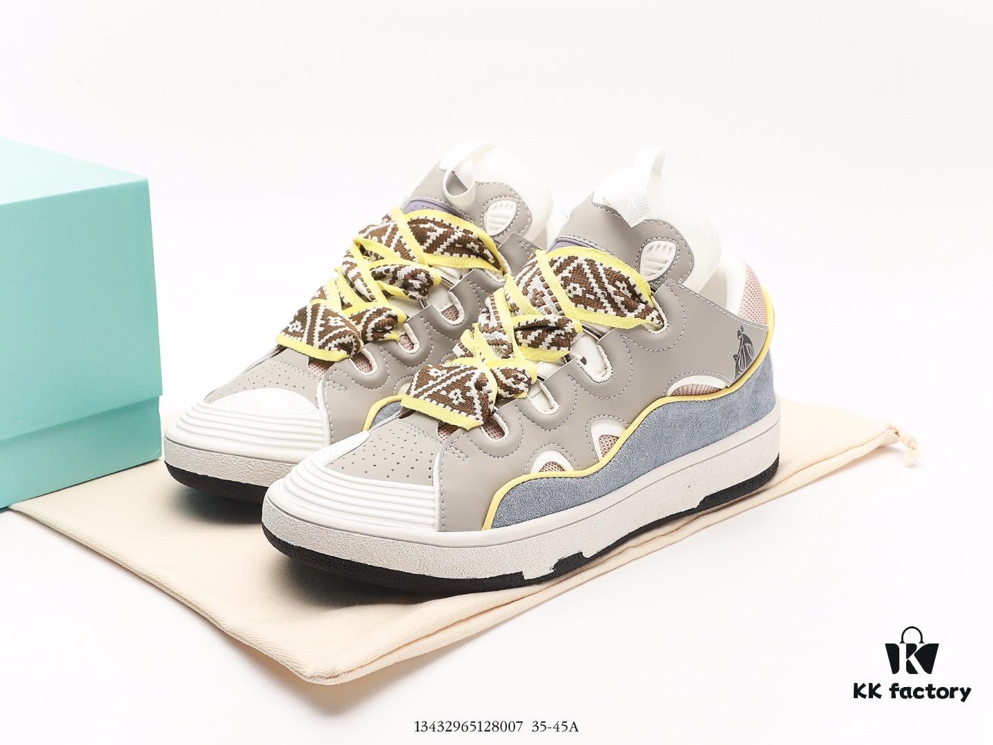 6930ee1c6e68136f4d9b3666 Lanvin Leather Curb Sneakers Bread Shoes Inspired by 90s Athletic Footwear, Made from Calfskin, Suede, and Mesh Fabric, Original Mold Hardware Buckle, Authentic Dual-Color TPU Outsole