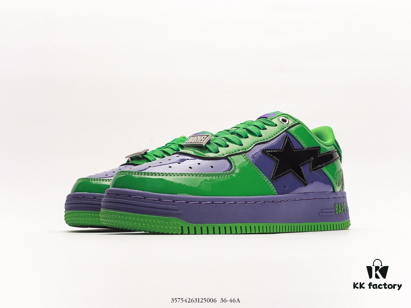 APESTA Low Marvel x BapeSTA Collaboration Fashion Sneakers with Classic Ape Head Design, Full Original Version, Sea Glass Insole, Full-Length Air Cushion, Exclusive Transparent Shoe Box and Matching Shopping Bag