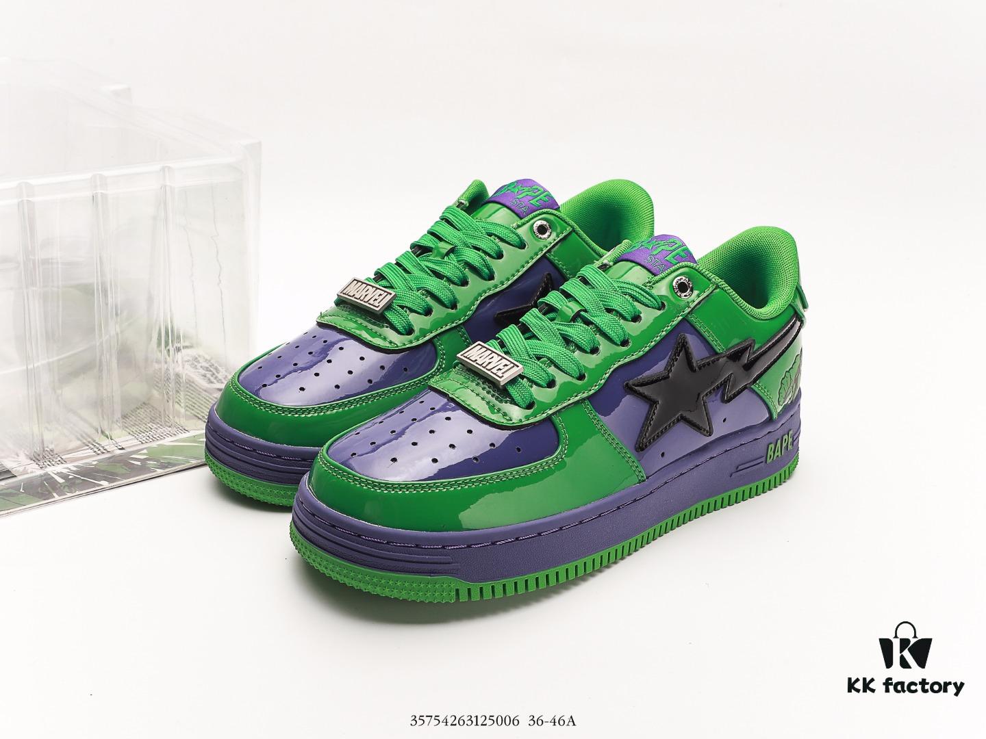 APESTA Low Marvel x BapeSTA Collaboration Fashion Sneakers with Classic Ape Head Design, Full Original Version, Sea Glass Insole, Full-Length Air Cushion, Exclusive Transparent Shoe Box and Matching Shopping Bag