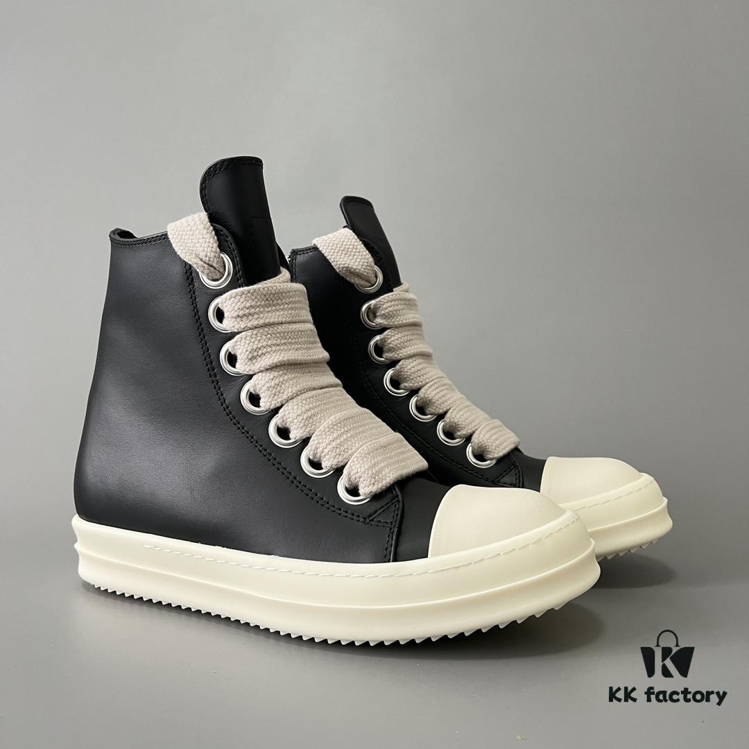 6930efac6e68136f4d9b38cd Rick Owens 2022 New Arrival Chunky Lace Series - Mainline Black High-Top Leather Lace-Up Shoes