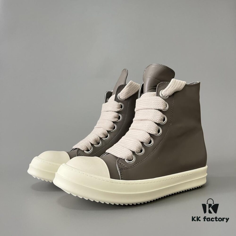 Rick Owens 2022 New Chunky Lace Series - Mainline Gray High-Top Leather Lace-Up Shoes