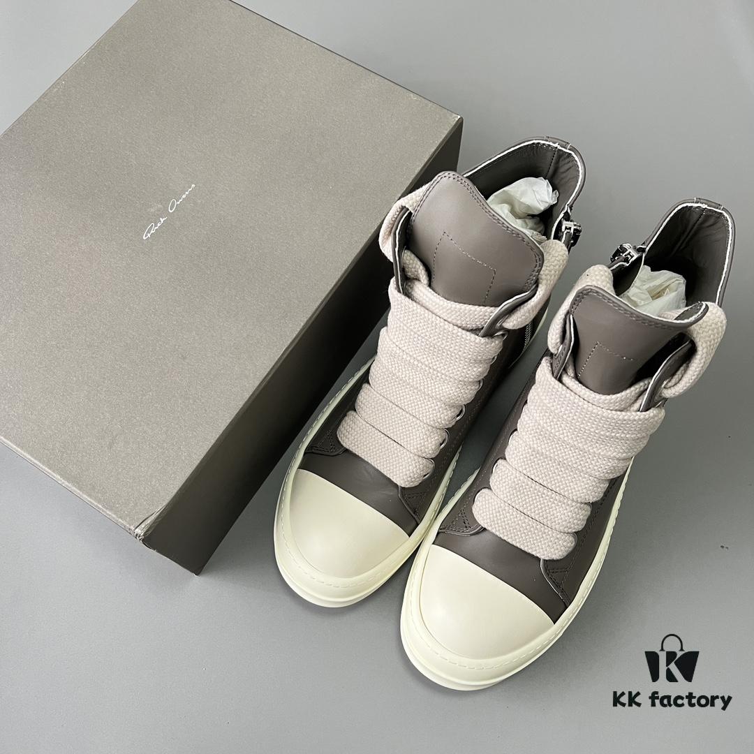 Rick Owens 2022 New Chunky Lace Series - Mainline Gray High-Top Leather Lace-Up Shoes