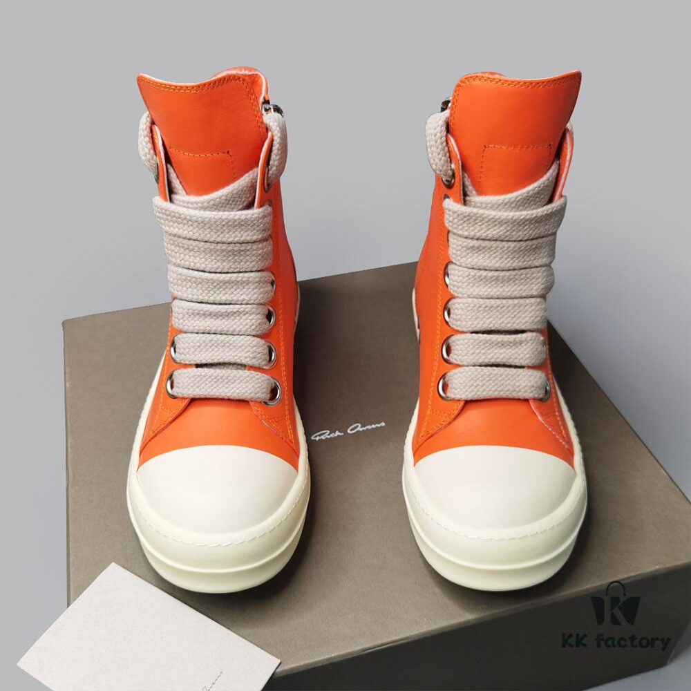 Rick Owens 2022 New Chunky Lace Series - Mainline Orange High-Top Leather Lace-Up Shoes