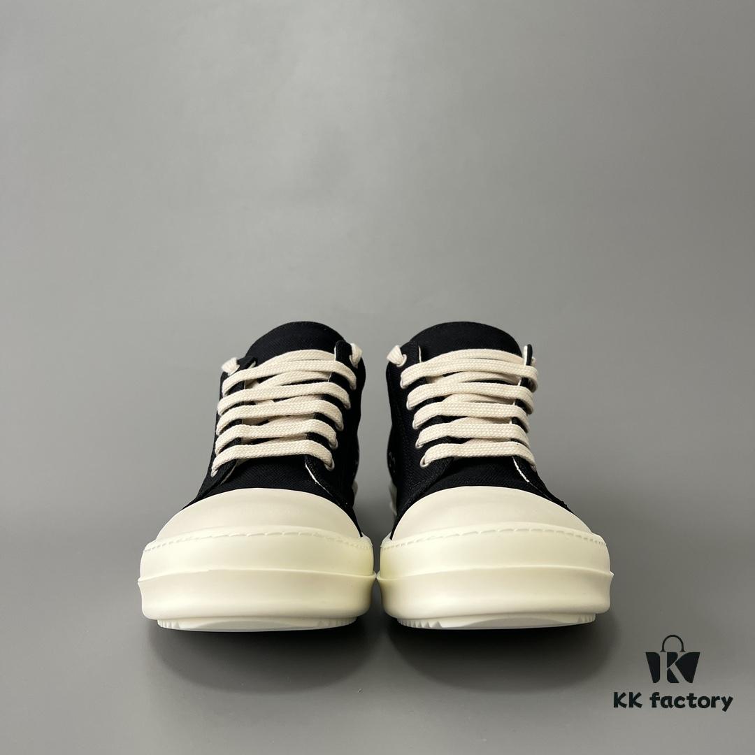 6930efc26e68136f4d9b38eb Rick Owens DRKSHDW Classic Canvas Low-top Lace-up Sneakers with White Tips