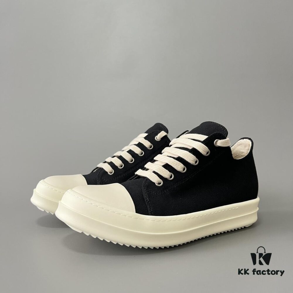 6930efc26e68136f4d9b38ec Rick Owens DRKSHDW Classic Canvas Low-top Lace-up Sneakers with White Tips