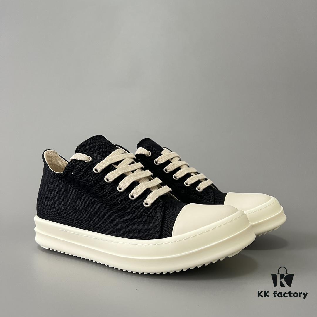 6930efc36e68136f4d9b38ed Rick Owens DRKSHDW Classic Canvas Low-top Lace-up Sneakers with White Tips