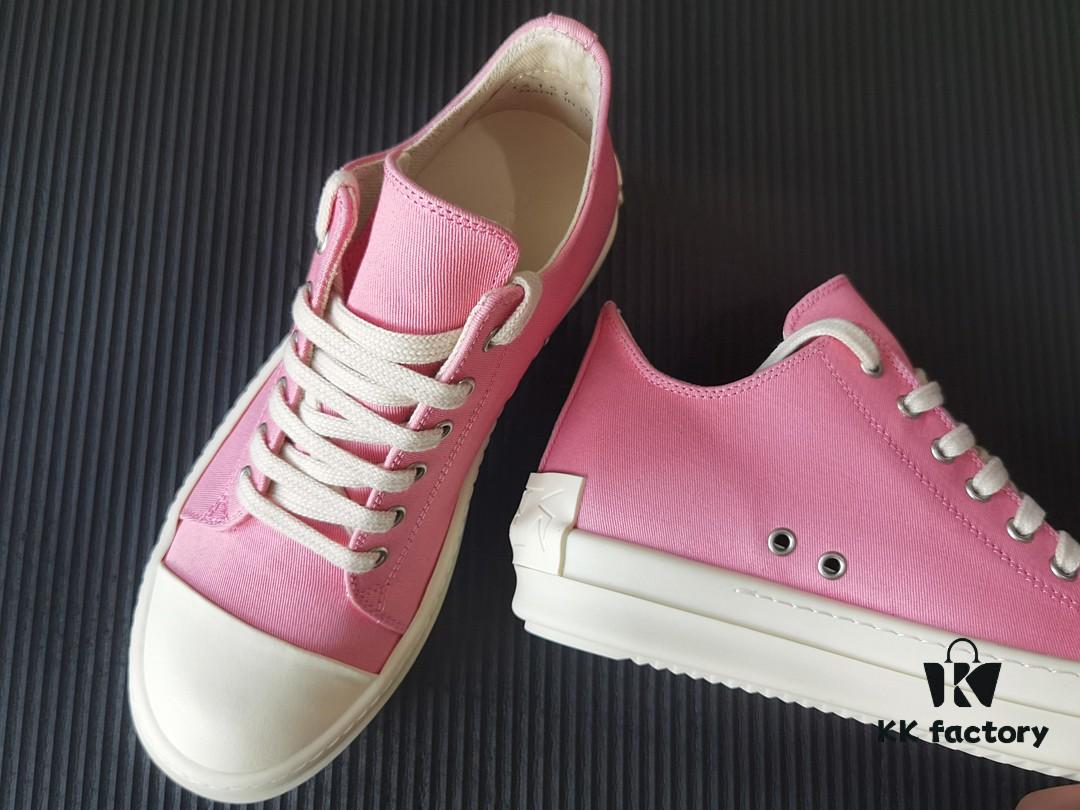 6930efde6e68136f4d9b390b Rick Owens DRKSHDW Pink Canvas Low-top Lace-up Sneakers with Heel Logo