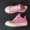 6930efde6e68136f4d9b390c Rick Owens DRKSHDW Pink Canvas Low-top Lace-up Sneakers with Heel Logo