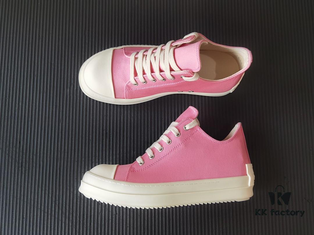 6930efde6e68136f4d9b390c Rick Owens DRKSHDW Pink Canvas Low-top Lace-up Sneakers with Heel Logo
